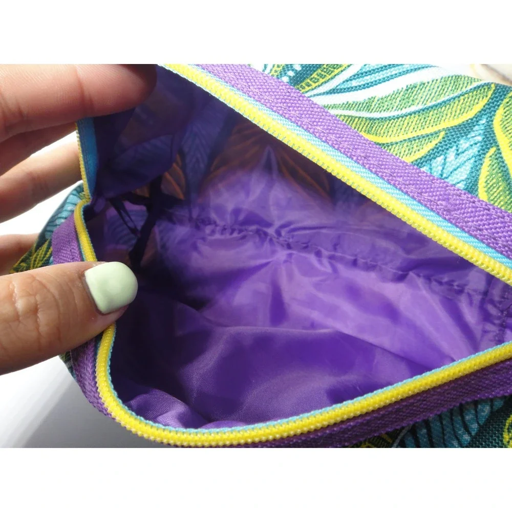 Estee Lauder Makeup Bag Set Teal Green Leaf Print Travel Toiletry Case 2 Piece